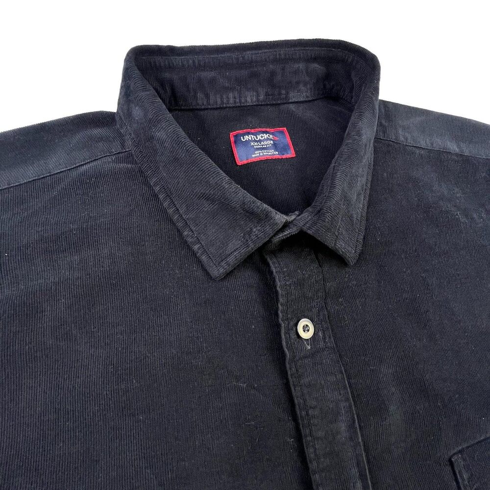 Untuckit Corduroy Shirt Mens 2XL Black Button Up Long Sleeve Regular Fit